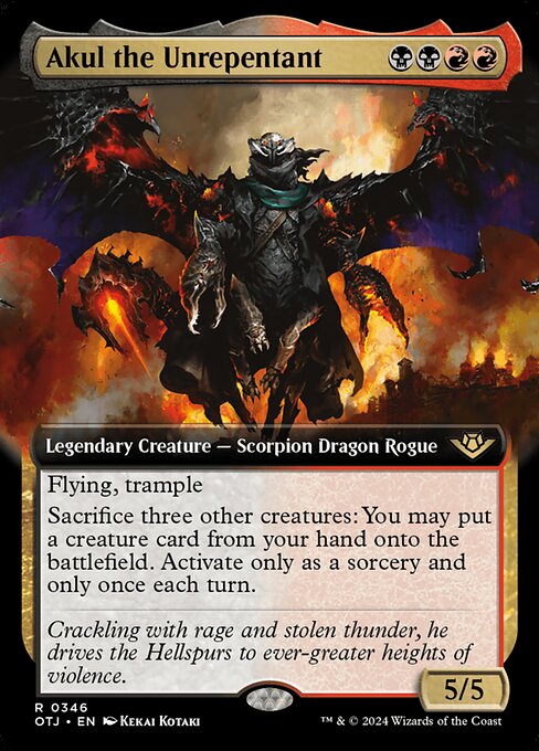 Flying, trample
Sacrifice three other creatures: You may put a creature card from your hand onto the battlefield. Activate only as a sorcery and only once each turn.