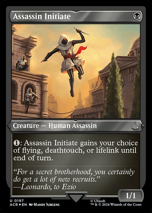 {1}: Assassin Initiate gains your choice of flying, deathtouch, or lifelink until end of turn.