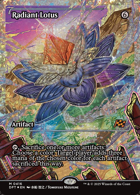 {T}, Sacrifice one or more artifacts: Choose a color. Target player adds three mana of the chosen color for each artifact sacrificed this way.