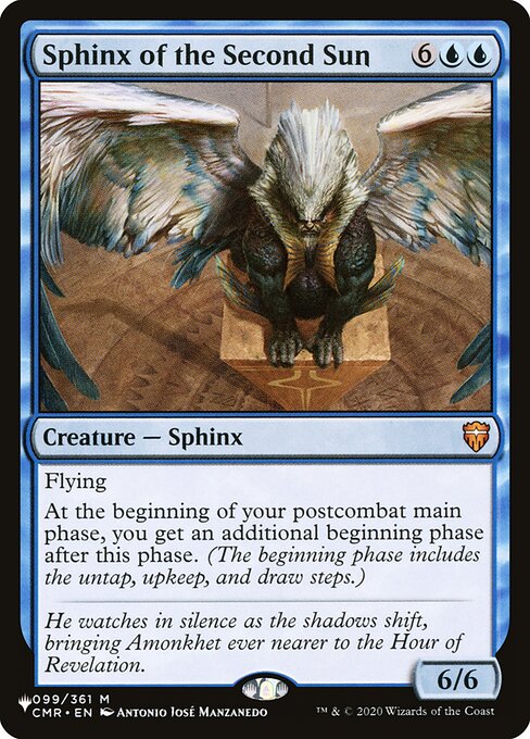 Flying
At the beginning of your postcombat main phase, there is an additional beginning phase after this phase. (The beginning phase includes the untap, upkeep, and draw steps.)