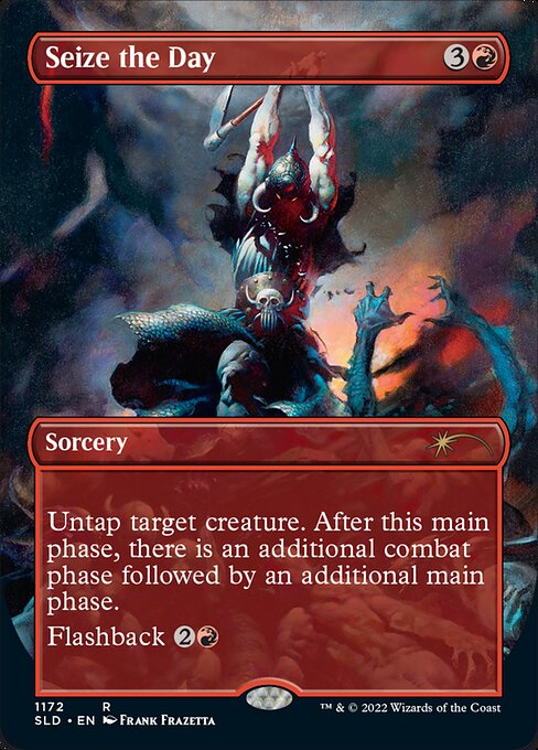 Untap target creature. After this main phase, there is an additional combat phase followed by an additional main phase.
Flashback {2}{R} (You may cast this card from your graveyard for its flashback cost. Then exile it.)