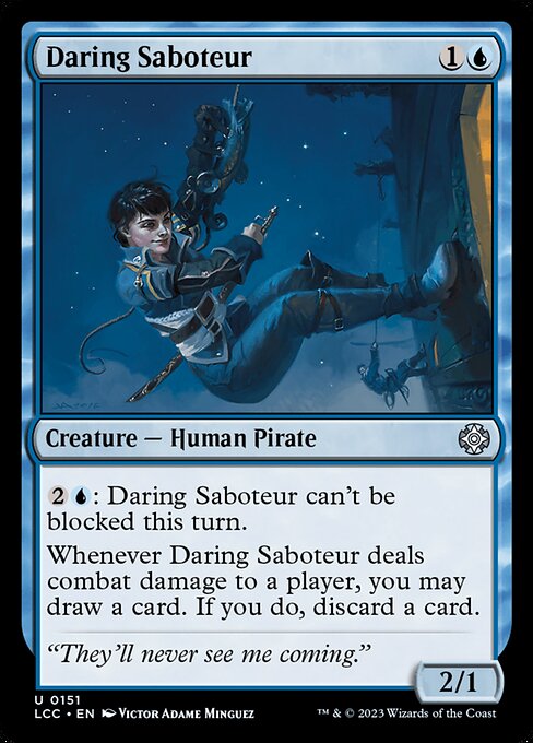 {2}{U}: This creature can't be blocked this turn.
Whenever this creature deals combat damage to a player, you may draw a card. If you do, discard a card.