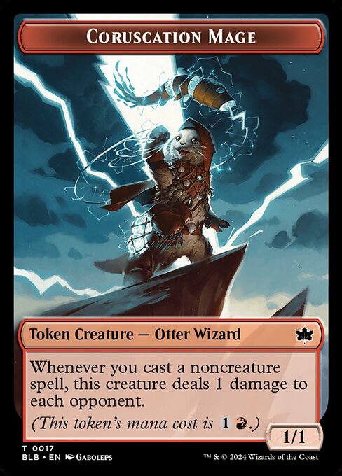 Whenever you cast a noncreature spell, this creature deals 1 damage to opponent.
(This token's mana cost is {1}{R}.)