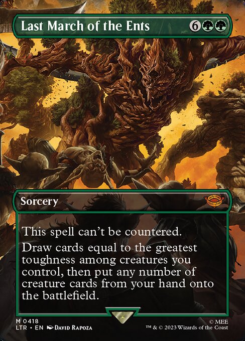 This spell can't be countered.
Draw cards equal to the greatest toughness among creatures you control, then put any number of creature cards from your hand onto the battlefield.