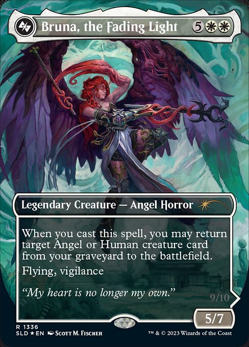 When you cast this spell, you may return target Angel or Human creature card from your graveyard to the battlefield.
Flying, vigilance
(Melds with Gisela, the Broken Blade.)