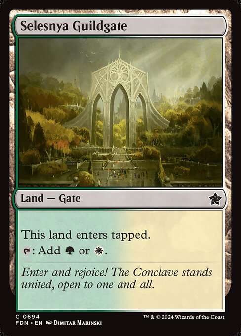 This land enters tapped.
{T}: Add {G} or {W}.