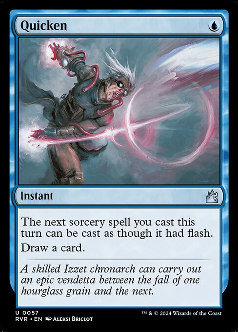 The next sorcery spell you cast this turn can be cast as though it had flash. (It can be cast any time you could cast an instant.)
Draw a card.