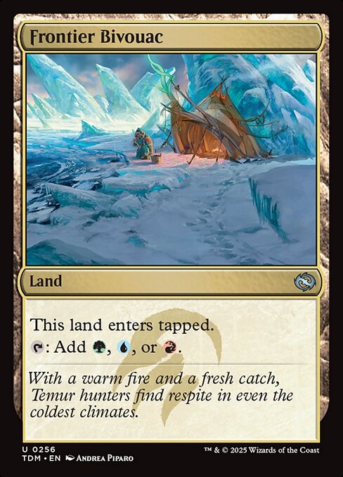 This land enters tapped.
{T}: Add {G}, {U}, or {R}.