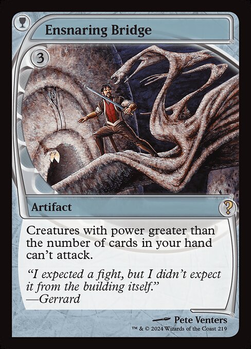 Creatures with power greater than the number of cards in your hand can't attack.