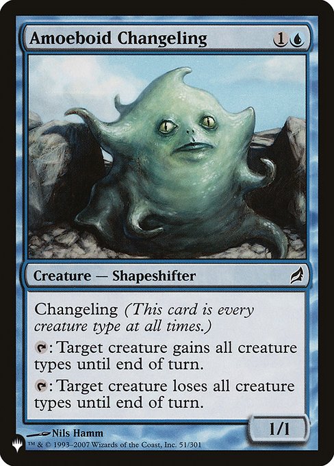 Changeling (This card is every creature type.)
{T}: Target creature gains all creature types until end of turn.
{T}: Target creature loses all creature types until end of turn.
