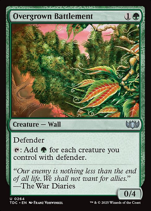 Defender
{T}: Add {G} for each creature you control with defender.