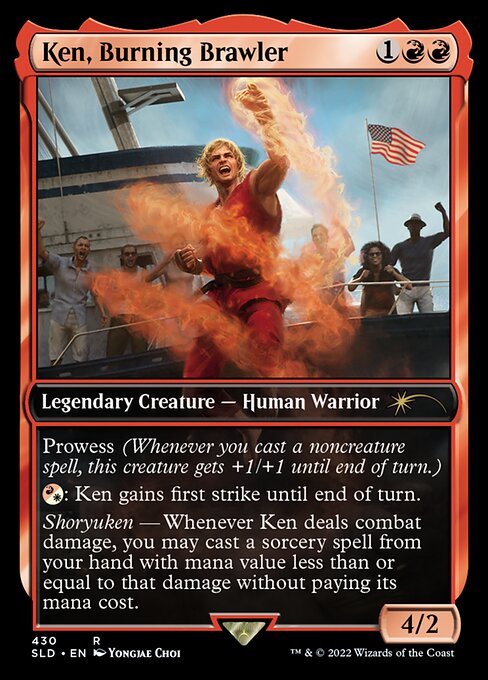 Prowess (Whenever you cast a noncreature spell, this creature gets +1/+1 until end of turn.)
{R/W}: Aisha of Sparks and Smoke gains first strike until end of turn.
Whenever Aisha deals combat damage, you may cast a sorcery spell from your hand with mana value less than or equal to that damage without paying its mana cost.