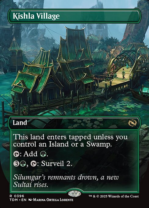This land enters tapped unless you control an Island or a Swamp.
{T}: Add {G}.
{3}{G}, {T}: Surveil 2. (Look at the top two cards of your library, then put any number of them into your graveyard and the rest on top of your library in any order.)