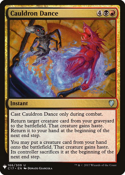 Cast this spell only during combat.
Return target creature card from your graveyard to the battlefield. That creature gains haste. Return it to your hand at the beginning of the next end step.
You may put a creature card from your hand onto the battlefield. That creature gains haste. Its controller sacrifices it at the beginning of the next end step.