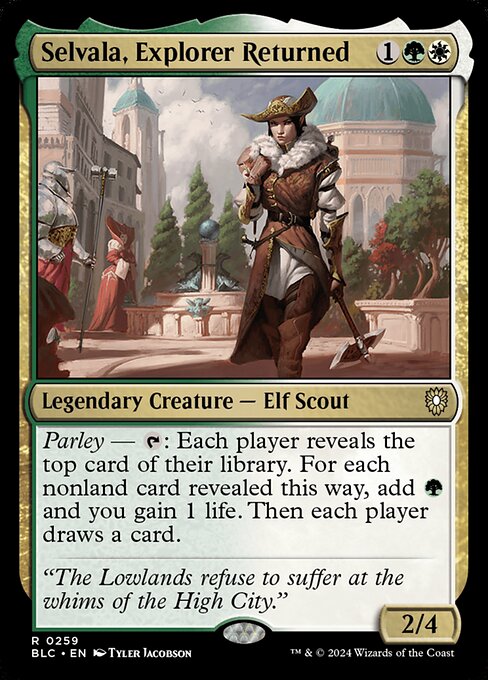 Parley — {T}: Each player reveals the top card of their library. For each nonland card revealed this way, add {G} and you gain 1 life. Then each player draws a card.
