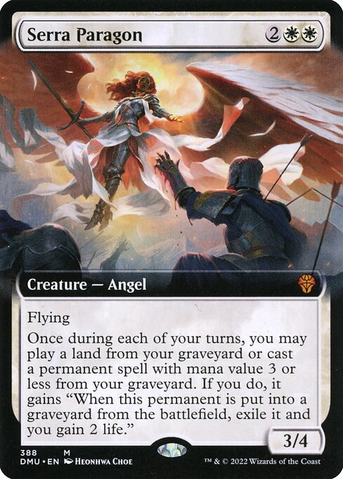 Flying
Once during each of your turns, you may play a land from your graveyard or cast a permanent spell with mana value 3 or less from your graveyard. If you do, it gains "When this permanent is put into a graveyard from the battlefield, exile it and you gain 2 life."