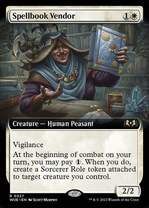 Vigilance
At the beginning of combat on your turn, you may pay {1}. When you do, create a Sorcerer Role token attached to target creature you control. (If you control another Role on it, put that one into the graveyard. Enchanted creature gets +1/+1 and has "Whenever this creature attacks, scry 1.")