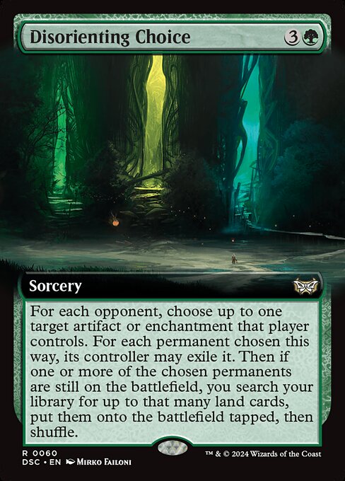 For each opponent, choose up to one target artifact or enchantment that player controls. For each permanent chosen this way, its controller may exile it. Then if one or more of the chosen permanents are still on the battlefield, you search your library for up to that many land cards, put them onto the battlefield tapped, then shuffle.