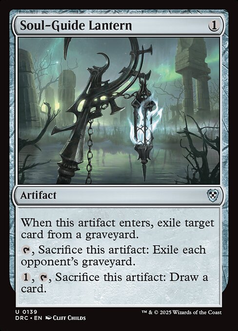 When this artifact enters, exile target card from a graveyard.
{T}, Sacrifice this artifact: Exile each opponent's graveyard.
{1}, {T}, Sacrifice this artifact: Draw a card.