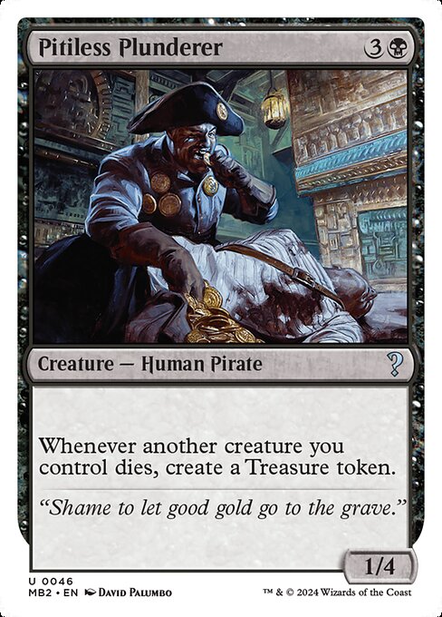 Whenever another creature you control dies, create a Treasure token. (It's an artifact with "{T}, Sacrifice this artifact: Add one mana of any color.")