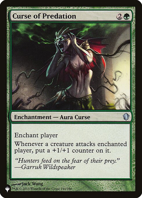 Enchant player
Whenever a creature attacks enchanted player, put a +1/+1 counter on it.