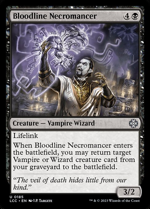 Lifelink
When this creature enters, you may return target Vampire or Wizard creature card from your graveyard to the battlefield.