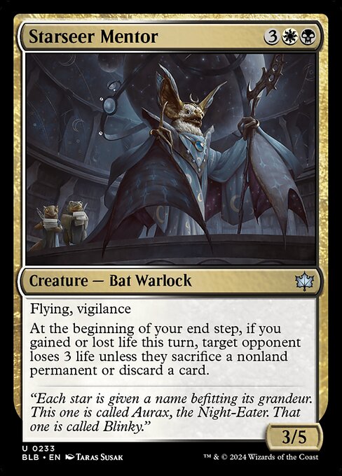 Flying, vigilance
At the beginning of your end step, if you gained or lost life this turn, target opponent loses 3 life unless they sacrifice a nonland permanent or discard a card.