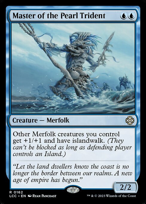 Other Merfolk creatures you control get +1/+1 and have islandwalk. (They can't be blocked as long as defending player controls an Island.)