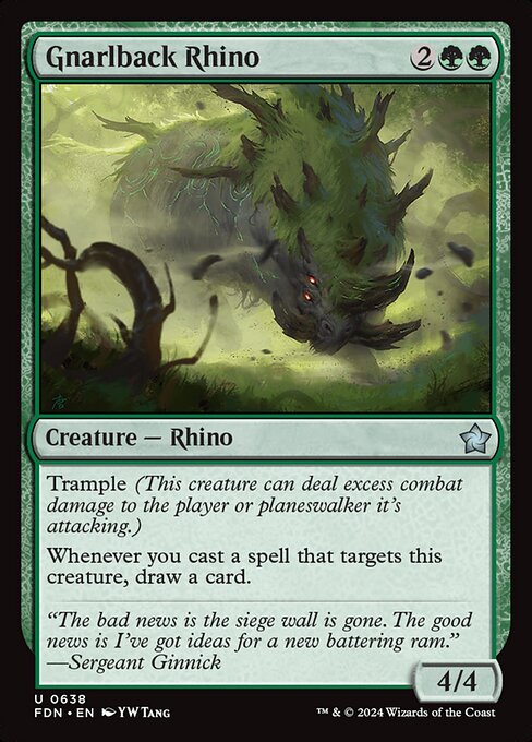 Trample (This creature can deal excess combat damage to the player or planeswalker it's attacking.)
Whenever you cast a spell that targets this creature, draw a card.