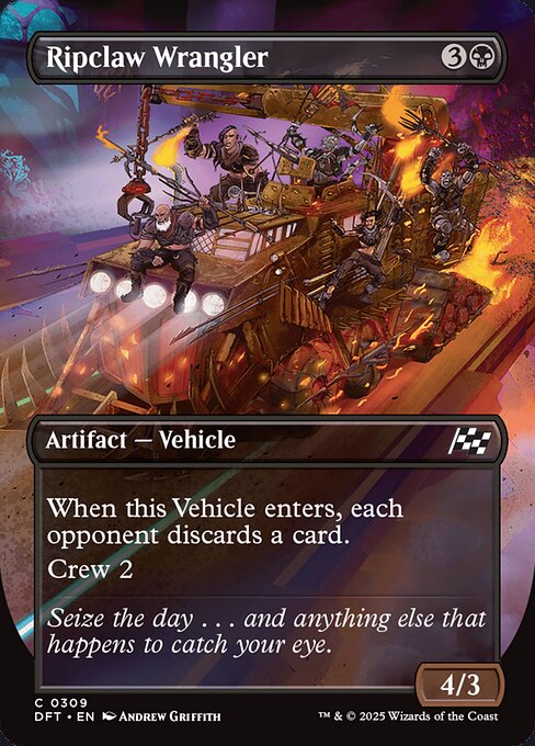 When this Vehicle enters, each opponent discards a card.
Crew 2 (Tap any number of creatures you control with total power 2 or more: This Vehicle becomes an artifact creature until end of turn.)