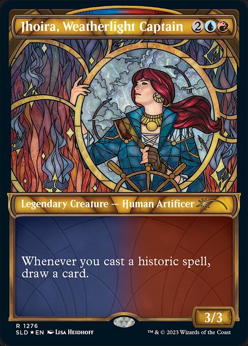 Whenever you cast a historic spell, draw a card. (Artifacts, legendaries, and Sagas are historic.)