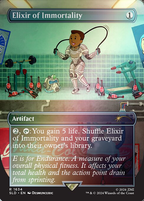 {2}, {T}: You gain 5 life. Shuffle Elixir of Immortality and your graveyard into their owner's library.