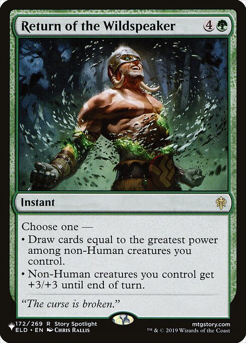 Choose one —
• Draw cards equal to the greatest power among non-Human creatures you control.
• Non-Human creatures you control get +3/+3 until end of turn.