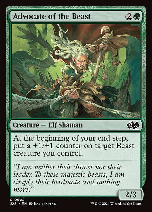 At the beginning of your end step, put a +1/+1 counter on target Beast creature you control.