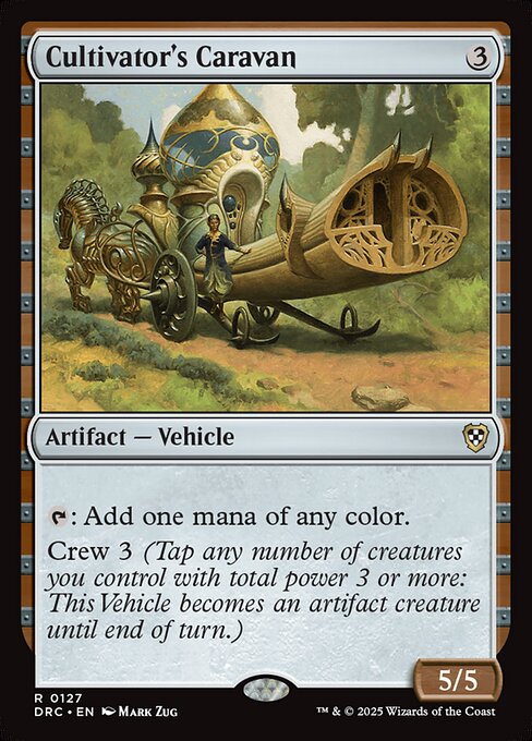 {T}: Add one mana of any color.
Crew 3 (Tap any number of creatures you control with total power 3 or more: This Vehicle becomes an artifact creature until end of turn.)