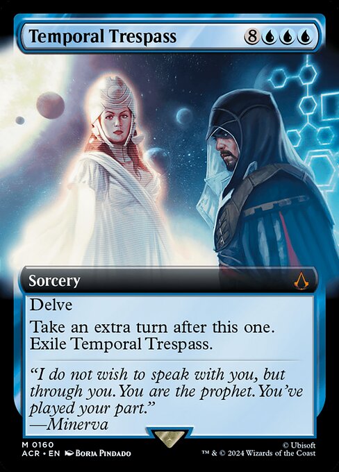 Delve (Each card you exile from your graveyard while casting this spell pays for {1}.)
Take an extra turn after this one. Exile Temporal Trespass.