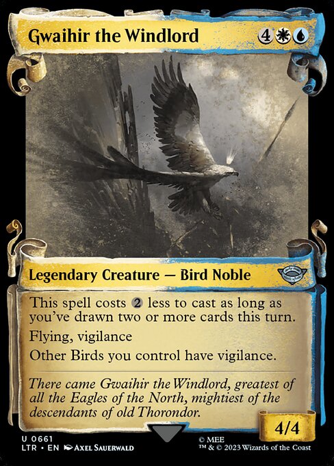 This spell costs {2} less to cast as long as you've drawn two or more cards this turn.
Flying, vigilance
Other Birds you control have vigilance.
