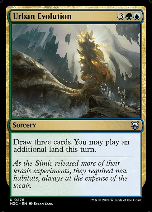 Draw three cards. You may play an additional land this turn.