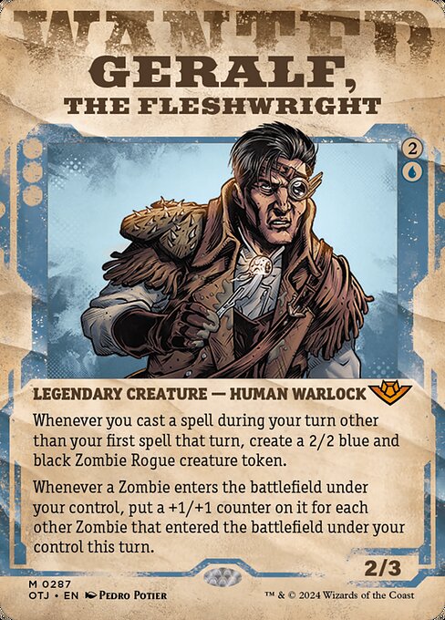 Whenever you cast a spell during your turn other than your first spell that turn, create a 2/2 blue and black Zombie Rogue creature token.
Whenever a Zombie enters the battlefield under your control, put a +1/+1 counter on it for each other Zombie that entered the battlefield under your control this turn.