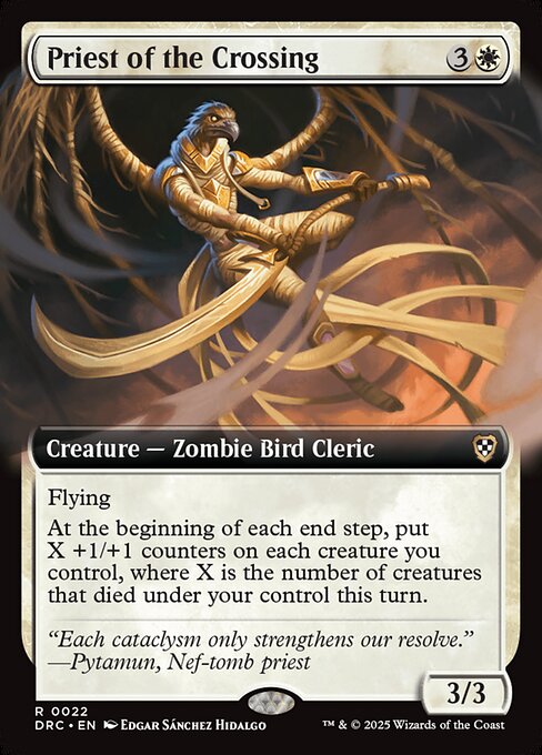 Flying
At the beginning of each end step, put X +1/+1 counters on each creature you control, where X is the number of creatures that died under your control this turn.