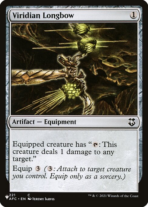 Equipped creature has "{T}: This creature deals 1 damage to any target."
Equip {3} ({3}: Attach to target creature you control. Equip only as a sorcery. This card enters unattached and stays on the battlefield if the creature leaves.)
