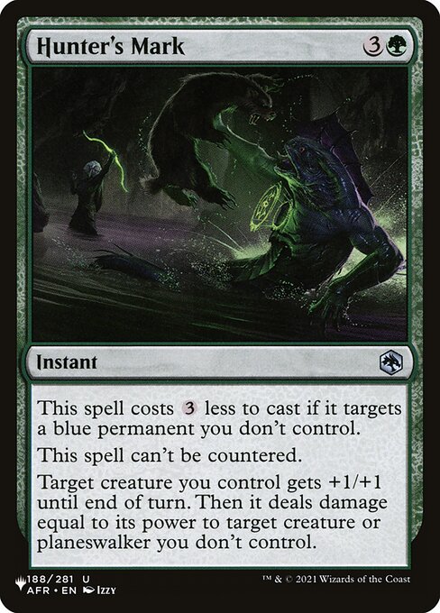 This spell costs {3} less to cast if it targets a blue permanent you don't control.
This spell can't be countered.
Target creature you control gets +1/+1 until end of turn. Then it deals damage equal to its power to target creature or planeswalker you don't control.