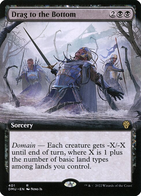 Domain — Each creature gets -X/-X until end of turn, where X is 1 plus the number of basic land types among lands you control.