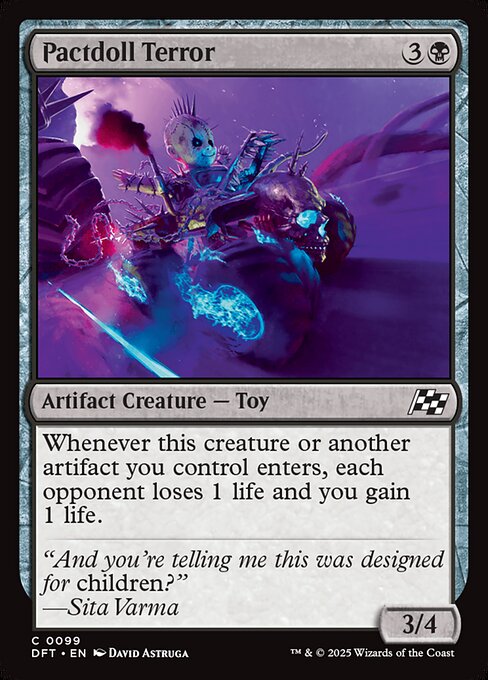 Whenever this creature or another artifact you control enters, each opponent loses 1 life and you gain 1 life.