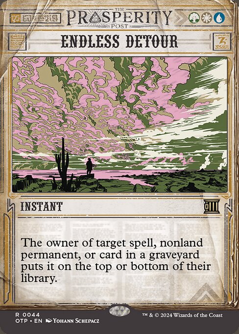 The owner of target spell, nonland permanent, or card in a graveyard puts it on the top or bottom of their library.