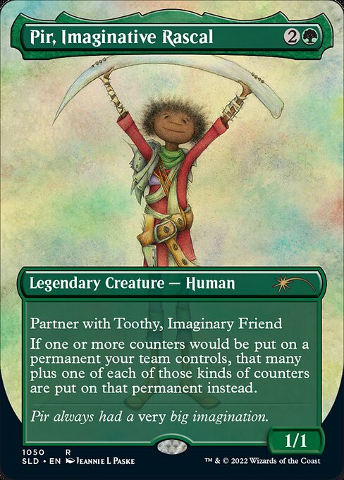 Partner with Toothy, Imaginary Friend (When this creature enters the battlefield, target player may put Toothy into their hand from their library, then shuffle.)
If one or more counters would be put on a permanent your team controls, that many plus one of each of those kinds of counters are put on that permanent instead.