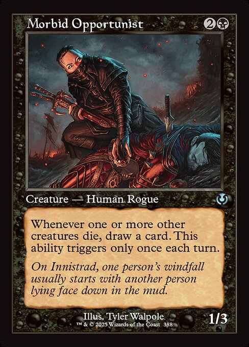 Whenever one or more other creatures die, draw a card. This ability triggers only once each turn.