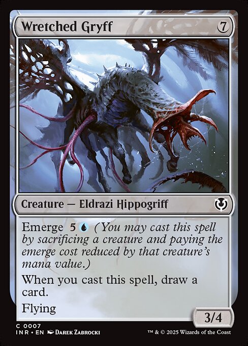 Emerge {5}{U} (You may cast this spell by sacrificing a creature and paying the emerge cost reduced by that creature's mana value.)
When you cast this spell, draw a card.
Flying