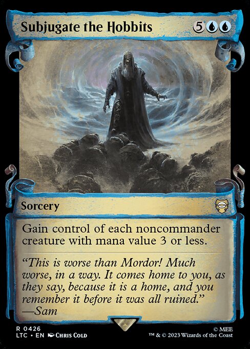Gain control of each noncommander creature with mana value 3 or less.