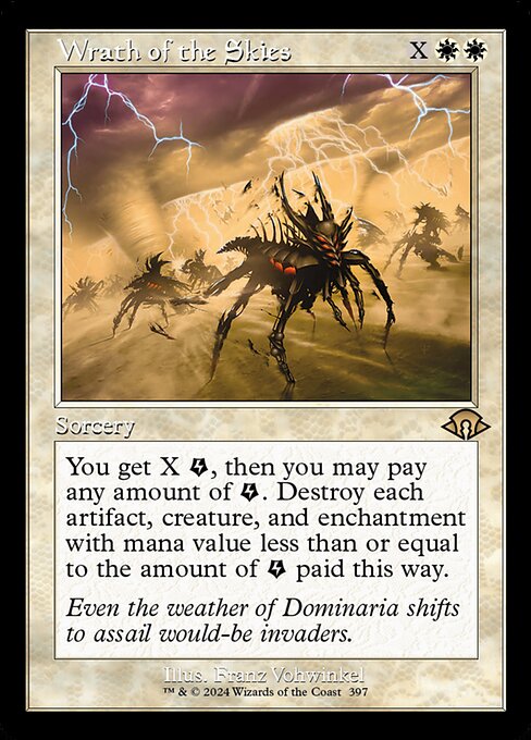 You get X {E} (energy counters), then you may pay any amount of {E}. Destroy each artifact, creature, and enchantment with mana value less than or equal to the amount of {E} paid this way.